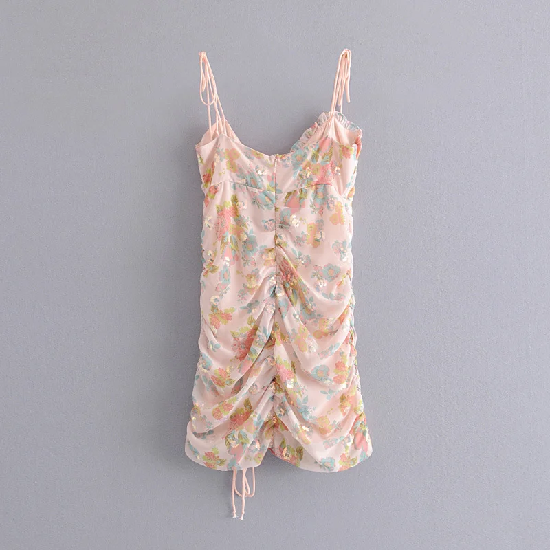 

2019 Summer Dress Women Sexy Dress Asymmetrical Pearl Sequined Flower Printed Holiday and Vocation Embroidery High Waist