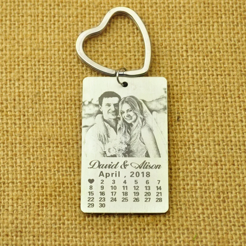 Custom Christmas Gift Photo Calendar KeyChain Personalized Calendar Keychain Engraved photograph Keychain Picture Key Ring
