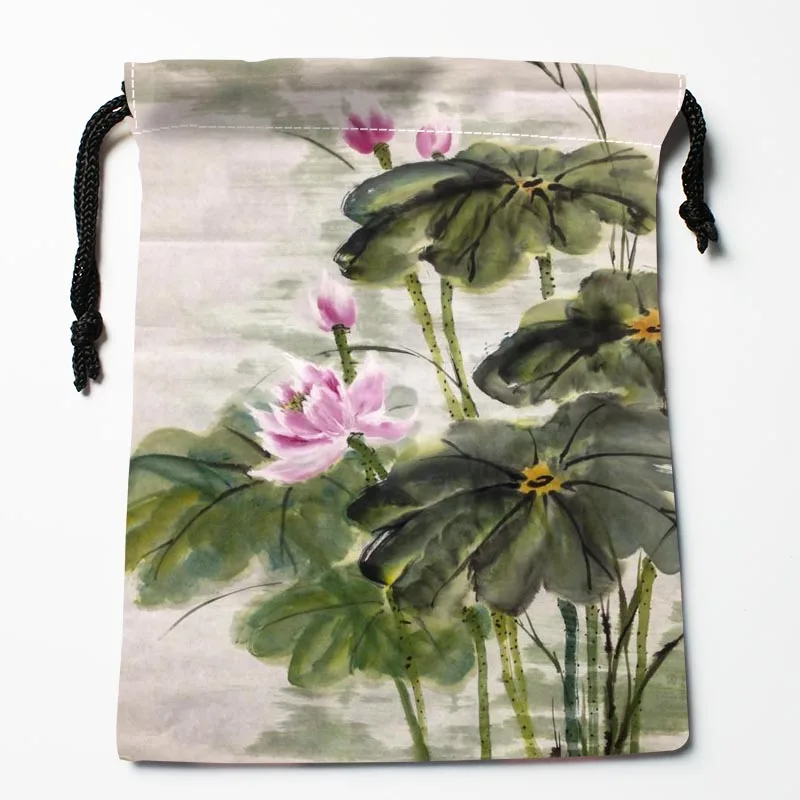Лучшие Lotuses Рисованные Сумки на шнурке на заказ для хранения напечатанные приемные сумки компрессионные сумки размер 18X22 см сумки для хранения - Цвет: Зеленый
