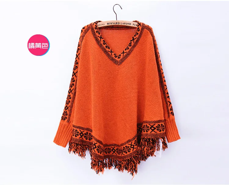 The new female 2015 autumn and winter Han edition fringed shawl cloak v-neck loose sweater coat A0840 | Женская одежда