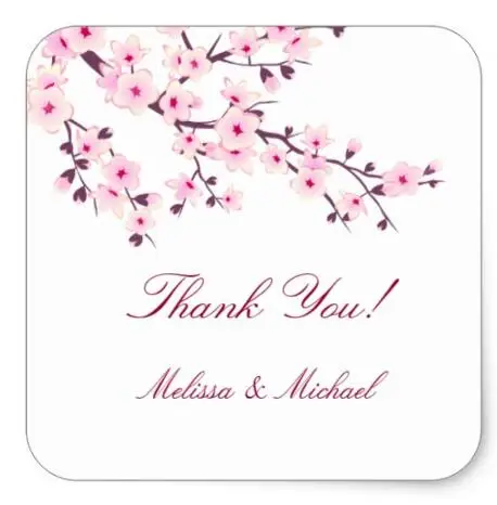 

1.5inch Floral Cherry Blossoms Wedding Thank You Square Sticker