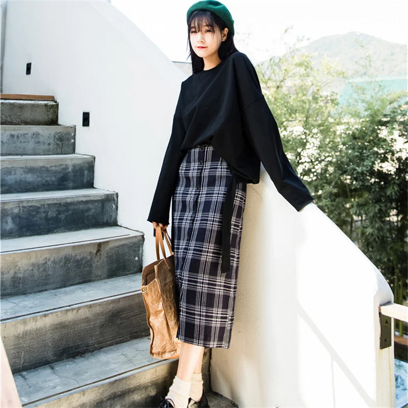 Дропшиппинг для женщин Harajuku Chic миди юбка лето девушка 2018 Новый прямой Кнопка