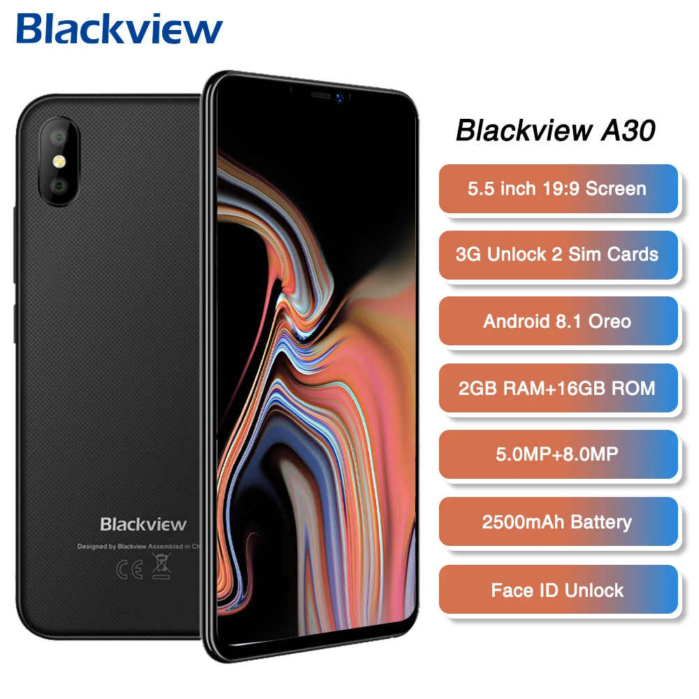 Смартфон Blackview A30 5 дюймов 19:9 полный экран 2 Гб ОЗУ 16 ПЗУ четырехъядерный процессор