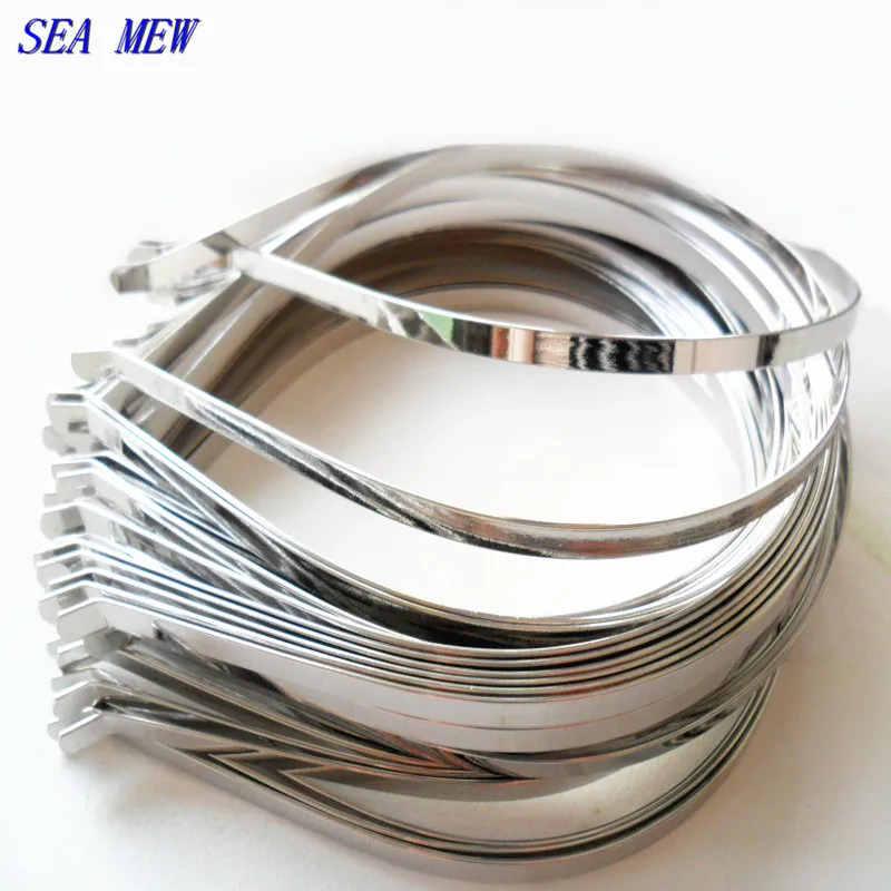 SEA MEW 20PCS Metal Steel White K Hairbands Width 4mm 6mm 7mm Head Bands Hairwear Base Setting For Jewelry Making