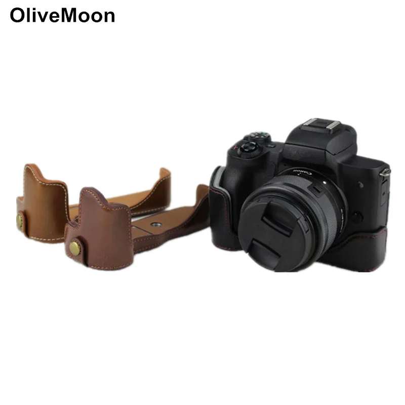 Черный/коричневый/кофейный полубоди чехол из искусственной кожи для Canon EOS M50