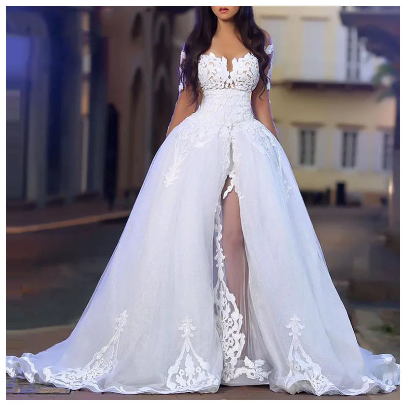 

LORIE Sexy Wedding Dress 2019 Side Split Robe de soiree Ball Gowns Bridal Dress Off The Shoulder High Quality Wedding Gowns New