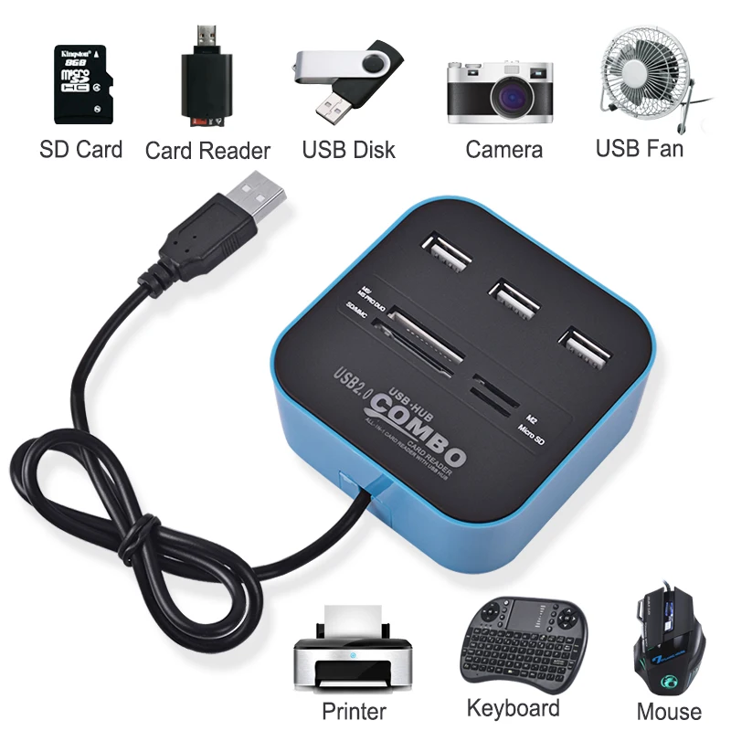 Usb концентратор с несколькими портами 3 Порты + устройство для чтения карт памяти 2