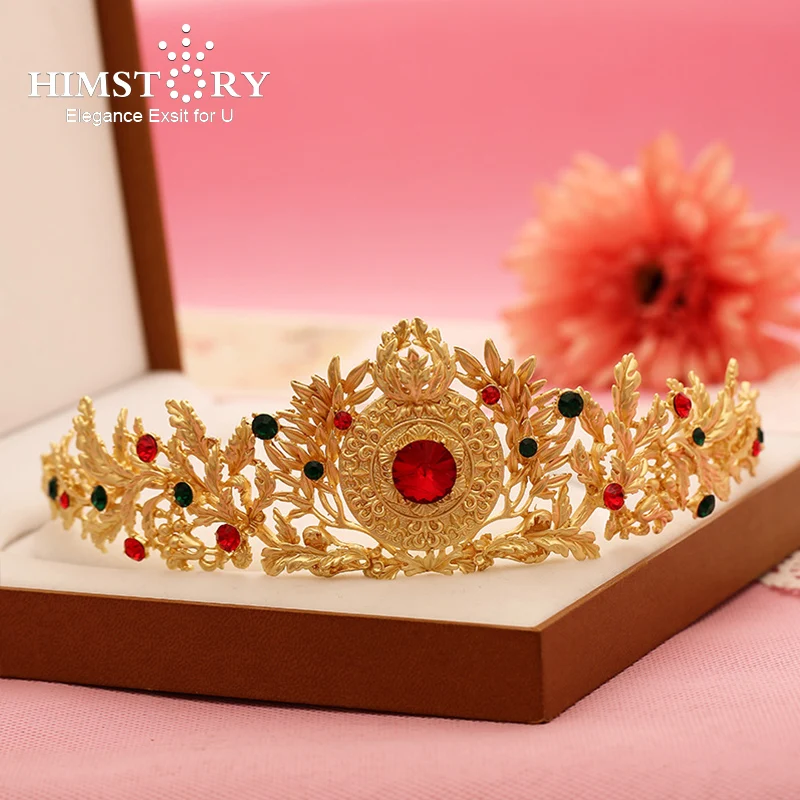 

HIMSTORY Retro Baroque Brides Gold Hair Crown Colorful RhinestonesWomen Hair Jewelry Tiaras Headpieces Wedding Hair Accessories