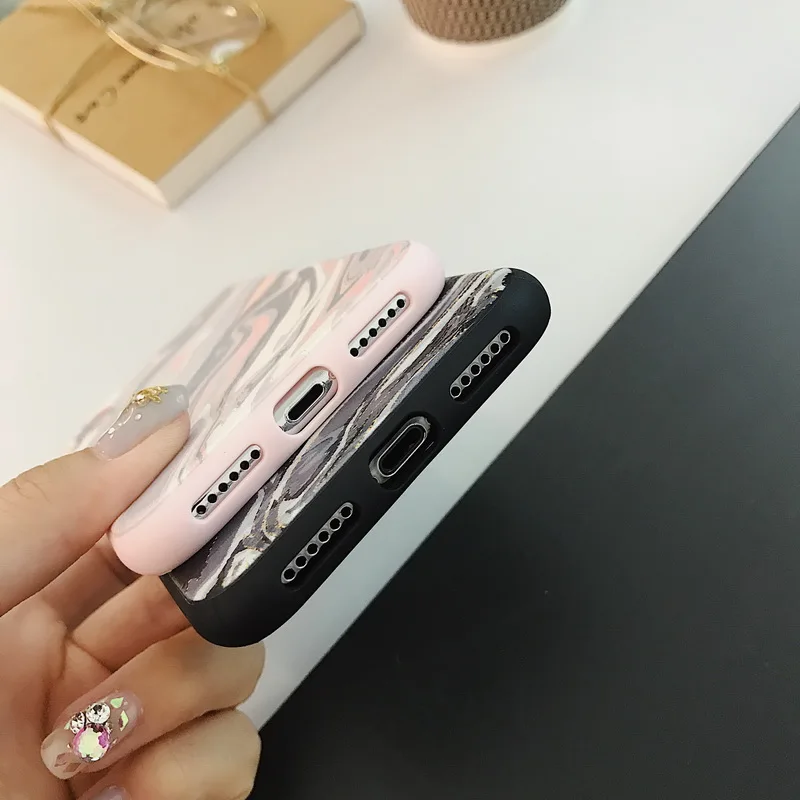 Netarlier Fashion Pastel Marble Case For iPhone 7 Pink Black Moonstone Patterned 8 4.7inch Protective Silicon Soft Phone |