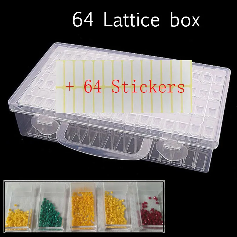 64PCS-BOX 64 слота коробка для хранения и Этикетка Бумага, алмазная вышивка содержит алмазные аксессуары для рисования коробки чехол инструменты для вышивки крестом - Цвет: 64PCS-BOX