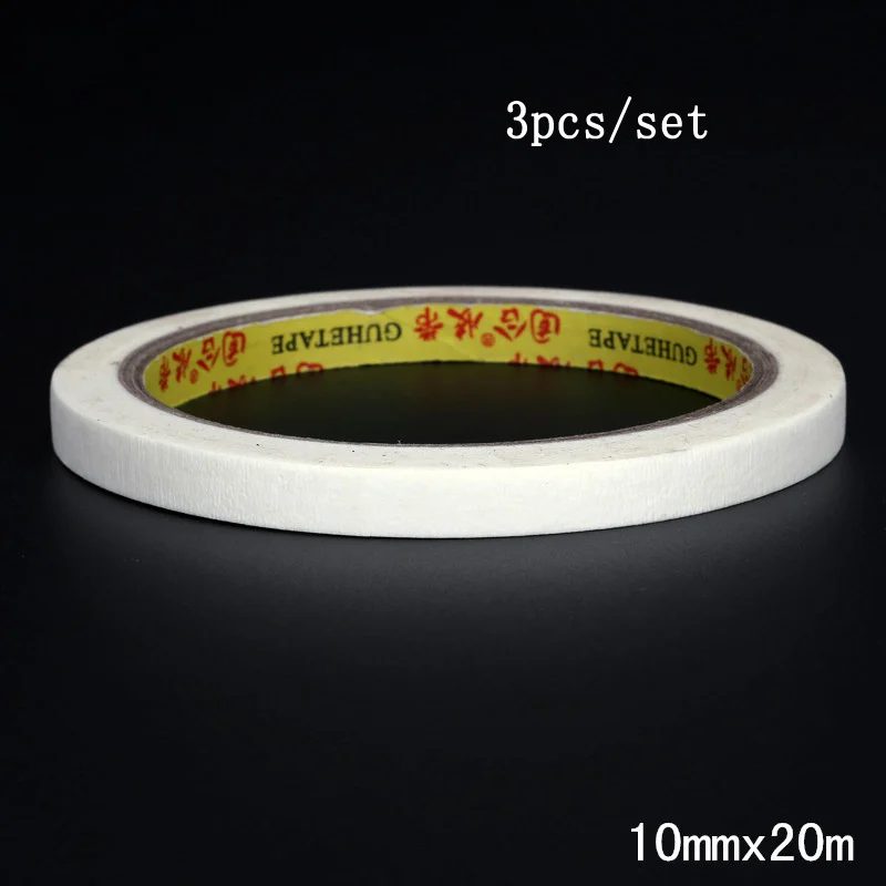 3pcs 10mmx20m Delvitch белый высокая температура односторонний может порвать может написать клейкая маскирующая лента офисная автомобильная краска для тела лента - Цвет: 3pcs 10mmx20m