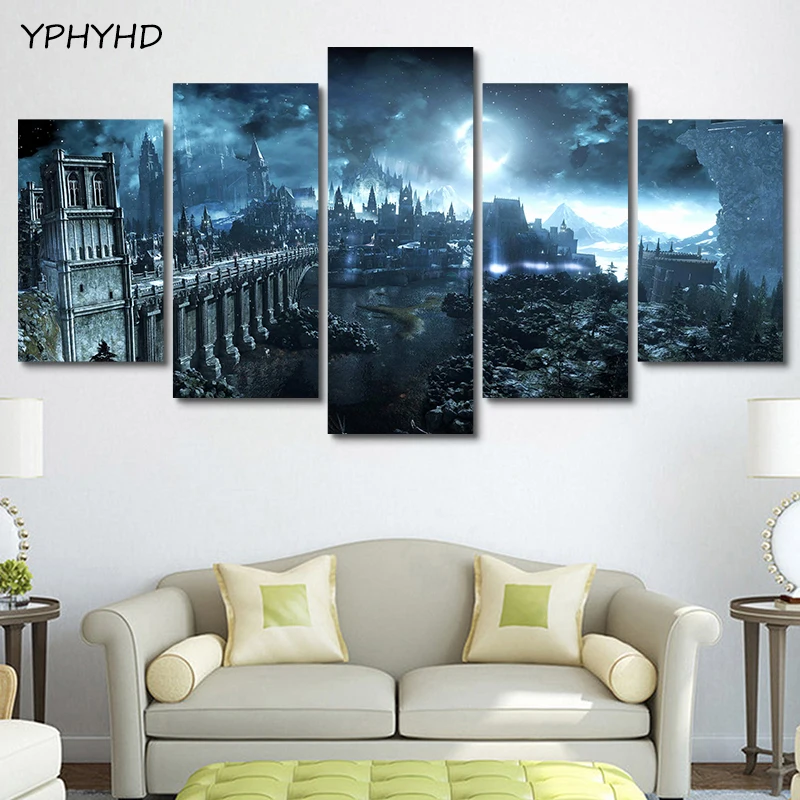 YPHYHD 5 панель настенное искусство модульная рамка для домашнего декора HD игра Dark