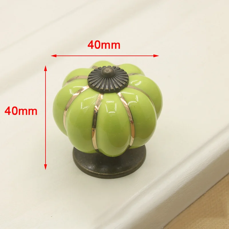 KAK Ceramic Drawer Knobs 40mm Cabinet Pulls Kitchen Handles Cartoon Pumpkin Furniture Handle for Kids Room Furniture Hardware - Цвет: Зеленый