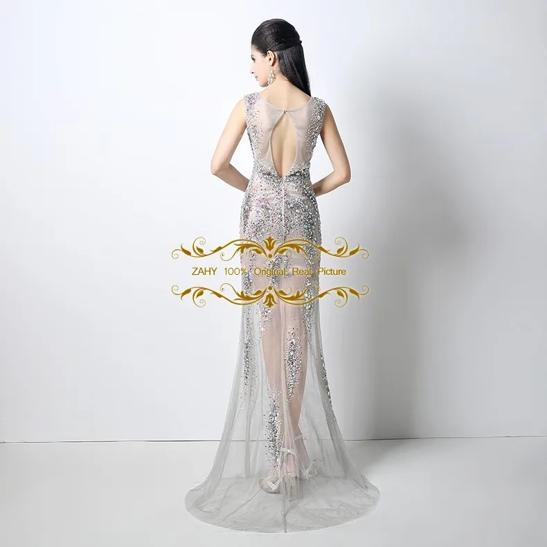 Luxury Heavy Beaded Prom Dresses Mermaid Tulle Square Crystal Newest Open Back Floor Length  Celebrity Party Dress HY127