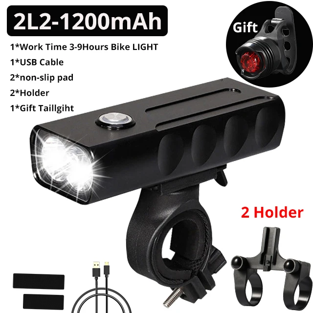 2L2 3 hour 2 holder 15000Lum 2/3* L2/T6 USB Перезаряжаемый Встроенный 5200 мАч 3 режима велосипедный светильник, водонепроницаемый головной светильник, Аксессуары для велосипеда, задний светильник - Цвет: 2L2 3 hour 2 holder