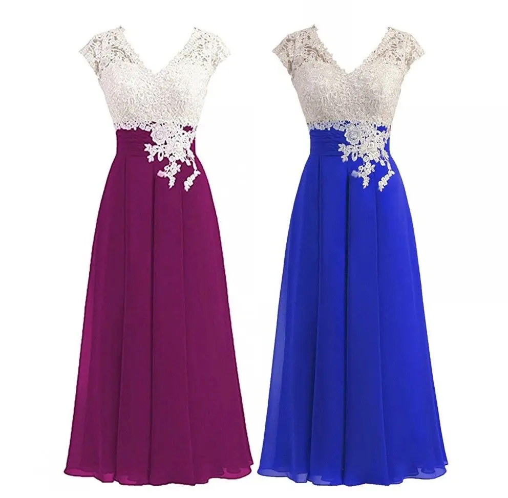 

Plus Size A Line Chiffon Lace Applique V Neck Cap Sleeve Formal Mother Of The Bride Dresses Tea Length