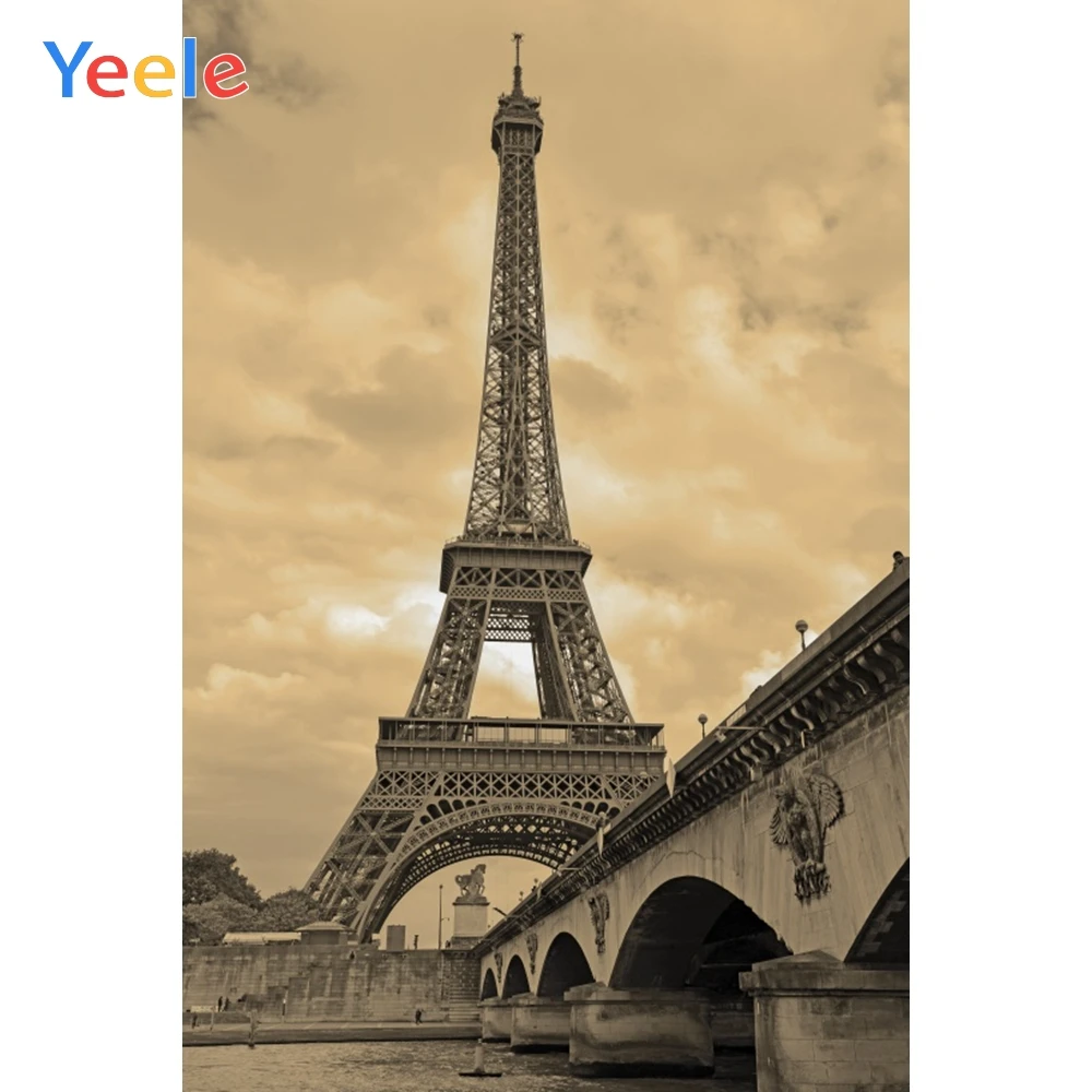 Yeele Эйфелева башня мост желтые облака париж праздник фотографии фоны