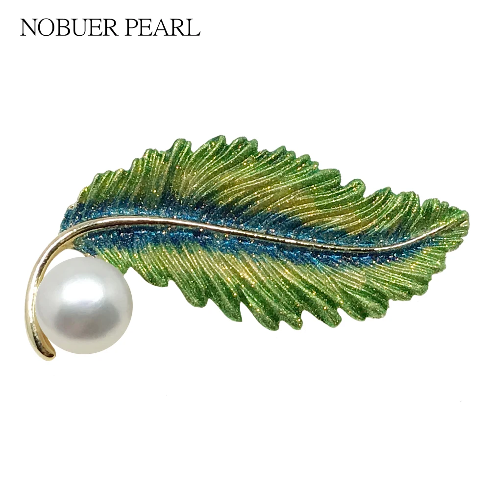 Nobuer Trendy Feather Type Brooches For Women With Real Pearls Brooch Alloy Materials Badges As Fashion Gifts | Украшения и