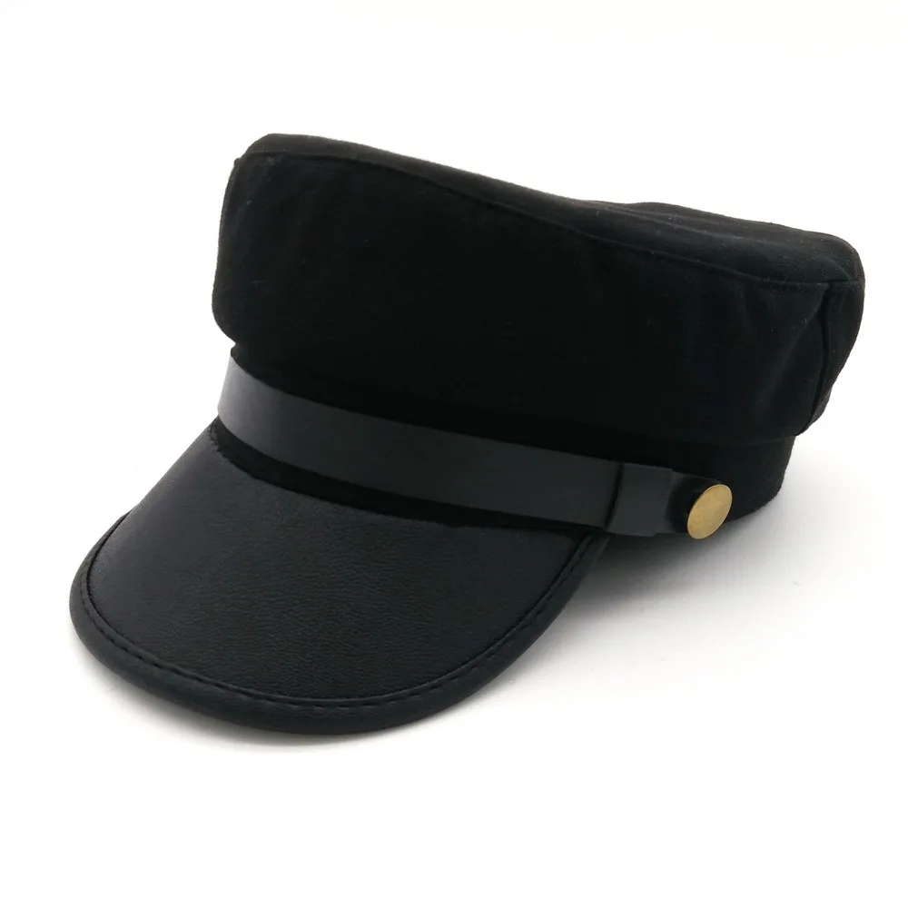Модная военная шапка из искусственной кожи Весенняя хлопковая шляпа моряка для