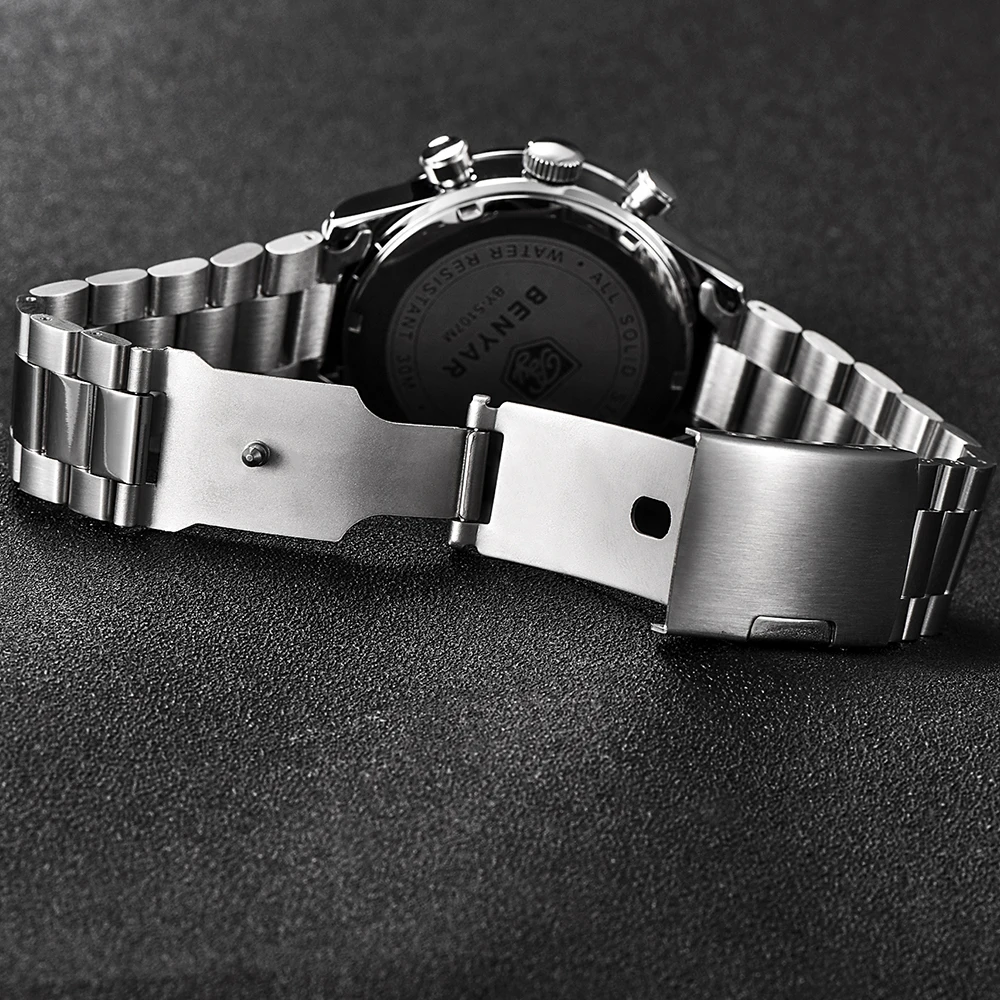 BENYAR серебро montre pour homme Mode спортивные кварцевые часы Top Marque De Luxe поверенные Relogio