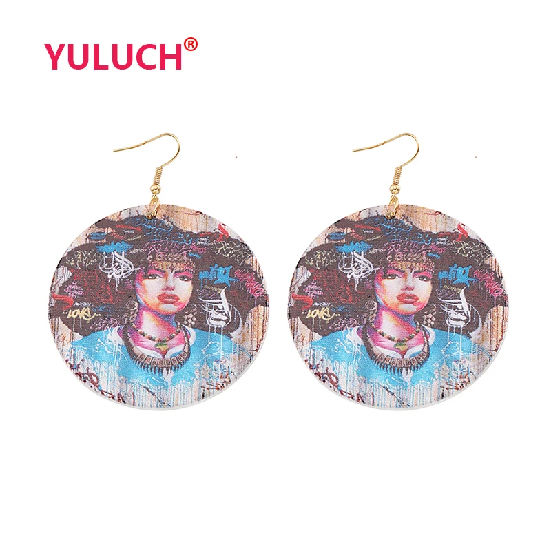 

YULUCH Модные Этнические африканские женские деревянные окрашенные Круглые Подвесные серьги для индивидуальных девушек серьги Свадебные под...