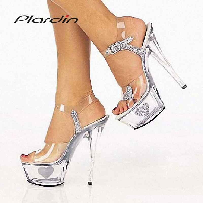 Plardin/Большие размеры 35-46, пикантные прозрачные туфли на высоком каблуке 15 см и Платформе 5 см для ночного клуба, свадебные женские босоножки с пряжкой для танцев и вечеринок, туфли-лодочки