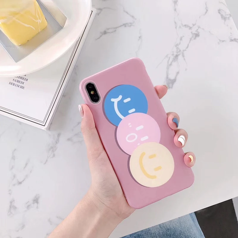 Корейский стиль чехол для телефона со смайликом iphone 6 6s 7 8 Plus милый Универсальный