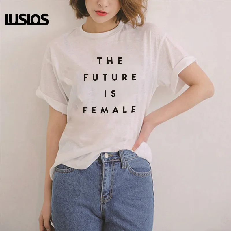 LUSLOS Future-Женская стильная модная футболка с принтом летняя белая Повседневная