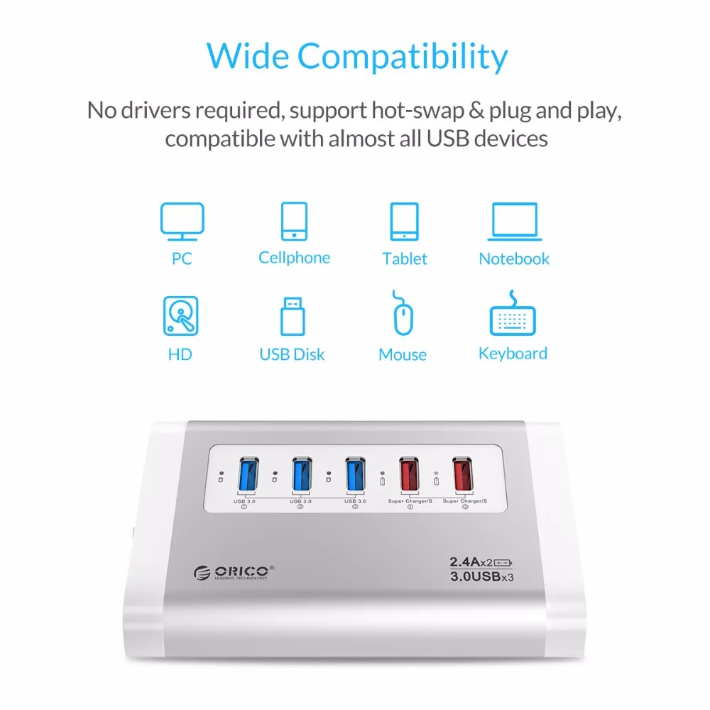 USB Концентратор ORICO на 3 порта с 2 портами 5 Гбит/с|usb3.0 hub|orico usb3.0hub usb3.0 |