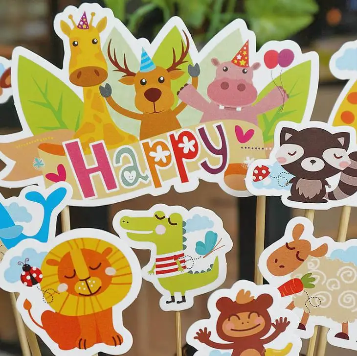 11 шт./компл. Kawaii Happy Zoo животные торт Toppers Дети День рождения конфеты бар украшения