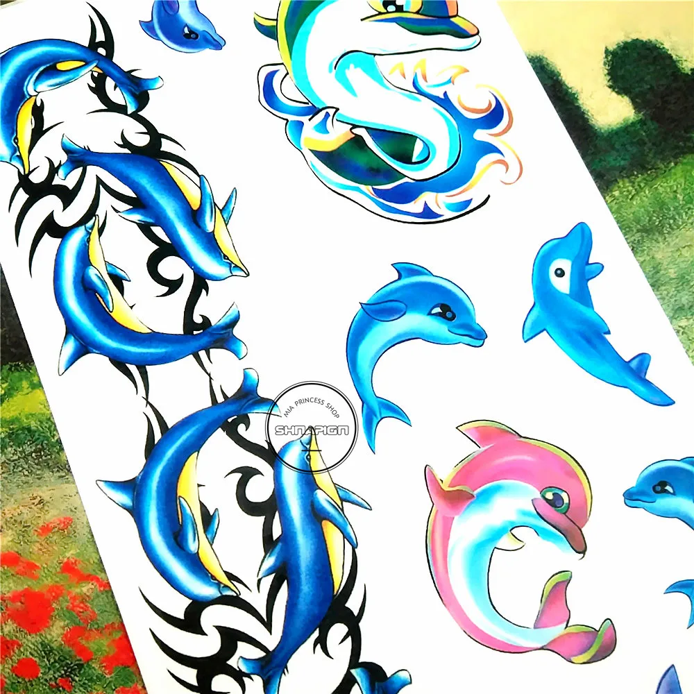 Тату наклейка для тела Nu TATY с голубым дельфином 10 х17 см|flash tattoo stickers|flash tattootattoo sticker