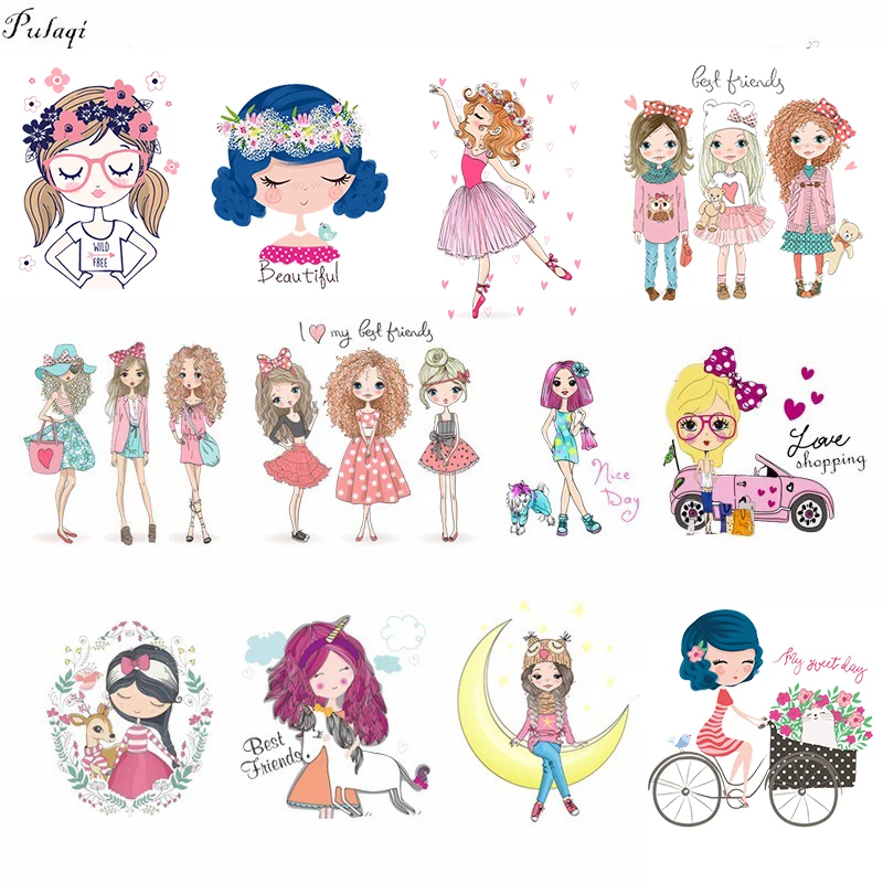 Pulaqi/Модная одежда для девочек с героями мультфильмов утюгом нашивками на одежду