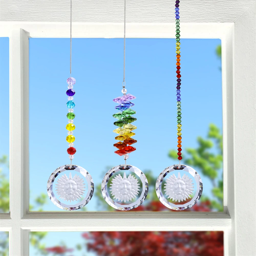 H & D 3 шт./компл. чакра Suncatcher с подвеской в виде подсолнуха Радужная подвесная