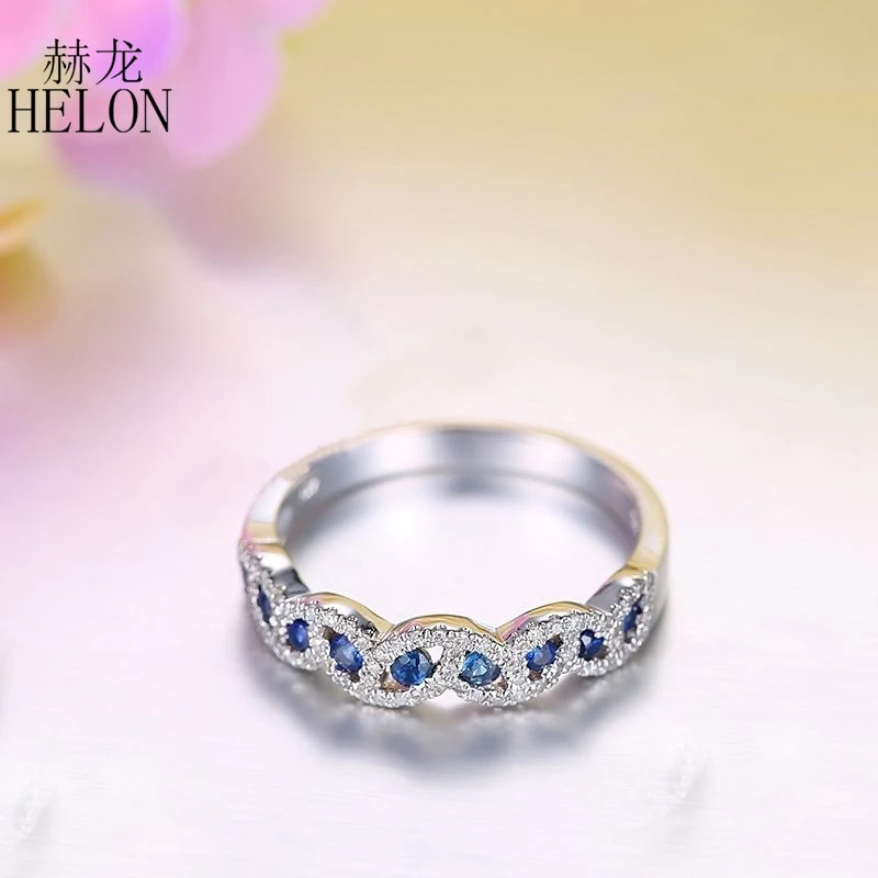 HELON Solid 18 K Белое Золото 0.7CT натуральные сапфиры Алмазы обручальные Обручальные кольца юбилейные женские классические ювелирные украшения