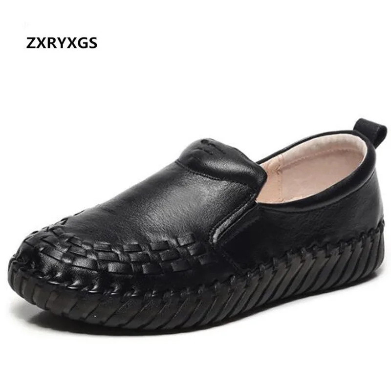 

Hand-stitched 100% Natural Full Real Leather Shoes Flat Shoes Woman Sneakers 2022 Soft Non-slip Wear Casual Shoes Women Flats