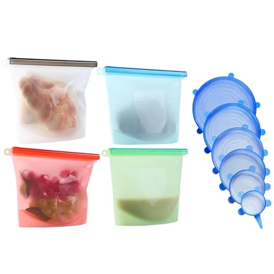 4pcs and Blue Set Силиконовый мешок для хранения многоразовый пакет с молнией морозильник приготовления свежих мешков, мягкая силиконовая крышка, пищевой герметичный контейнер для сумок - Цвет: 4pcs and Blue Set