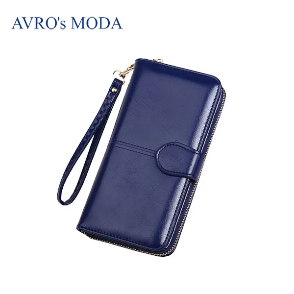 blue Бренд AVRO MODA, женские длинные кошельки из искусственной кожи,, горячая распродажа, кошелек на молнии с ремешком, сумка для денег, карман для монет, телефона, клатч - Цвет: blue