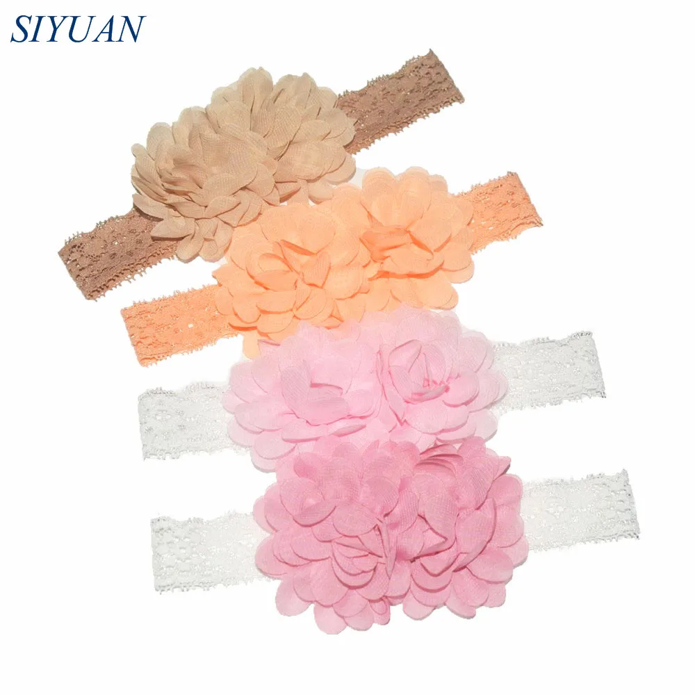 25 шт./лот эластичная кружевная лента для волос с двойными шифоновыми цветами