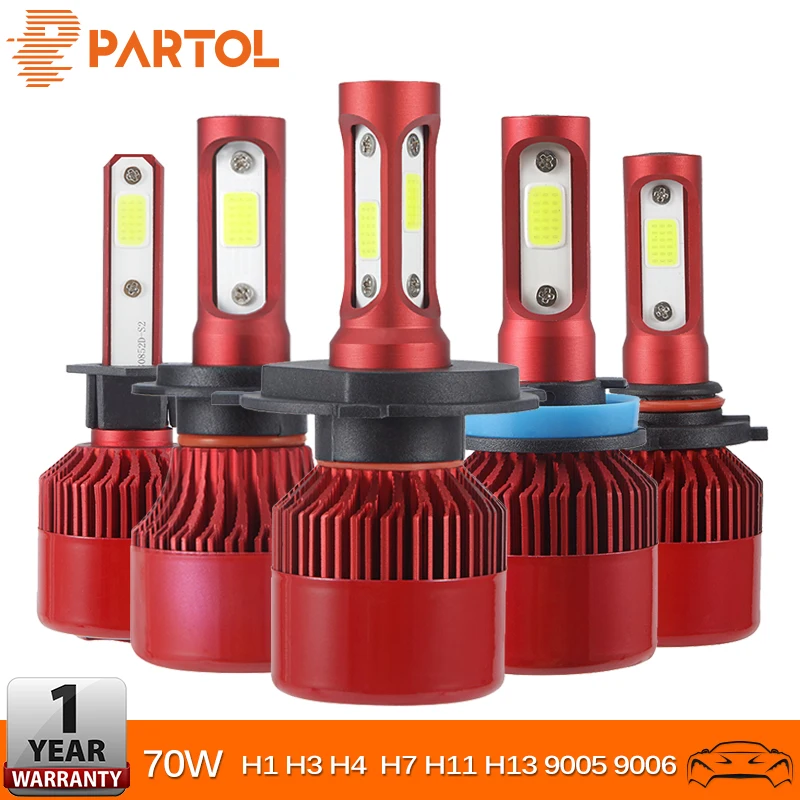 Partol 70 Вт 7000LM H4 H7 H11 H1 Автомобильный светодиодный противотуманный Светильник лампы светодиодные чипы 9005 9006 H3 авто светодиодный головной светильник лампы 6500K 4300K 12V 24V красный