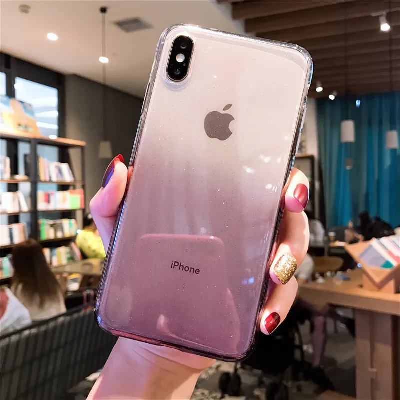Блестящий градиентный розовый чехол для телефона iphone 6 7 8 6s Plus XS Max XR X s 7plus plus