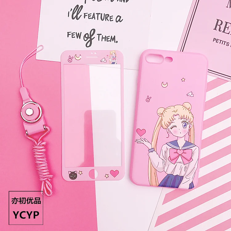 As shown Чехол для iphone XS Max Sailor Moon+ пленка для экрана из закаленного стекла, Чехол для карт Sakura для iphone X XR 6 6 S 7 plus 8 8 plus - Цвет: As shown