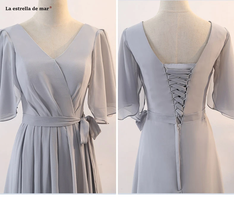 Vestidos de festa vestido longo para casamento новые шифоновые 6 стильные розовые платья серого цвета для подружек невесты Дешевые Свадебные платья для гостей