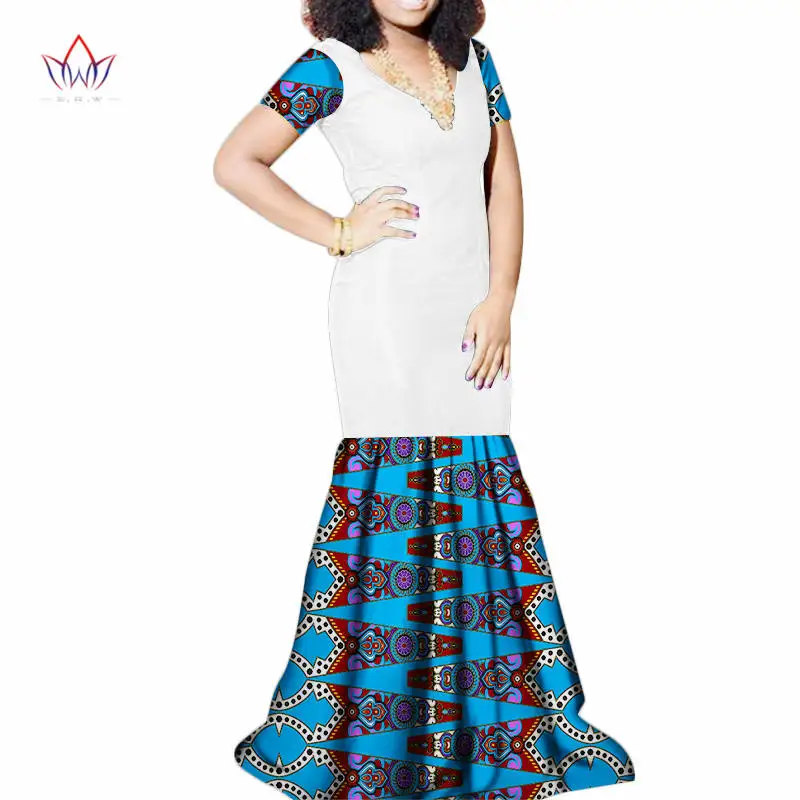 Bazin Riche Dress Cotton African Wax Print Long Dress for Women Dashiki Traditional African Patchwork Clothes WY3461