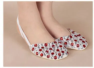 Red silver 13 цветов, профессиональная Одежда для танцев, женские балетки на плоской подошве, обувь для занятий танцами живота, туфли, расшитые бисером - Цвет: Red silver