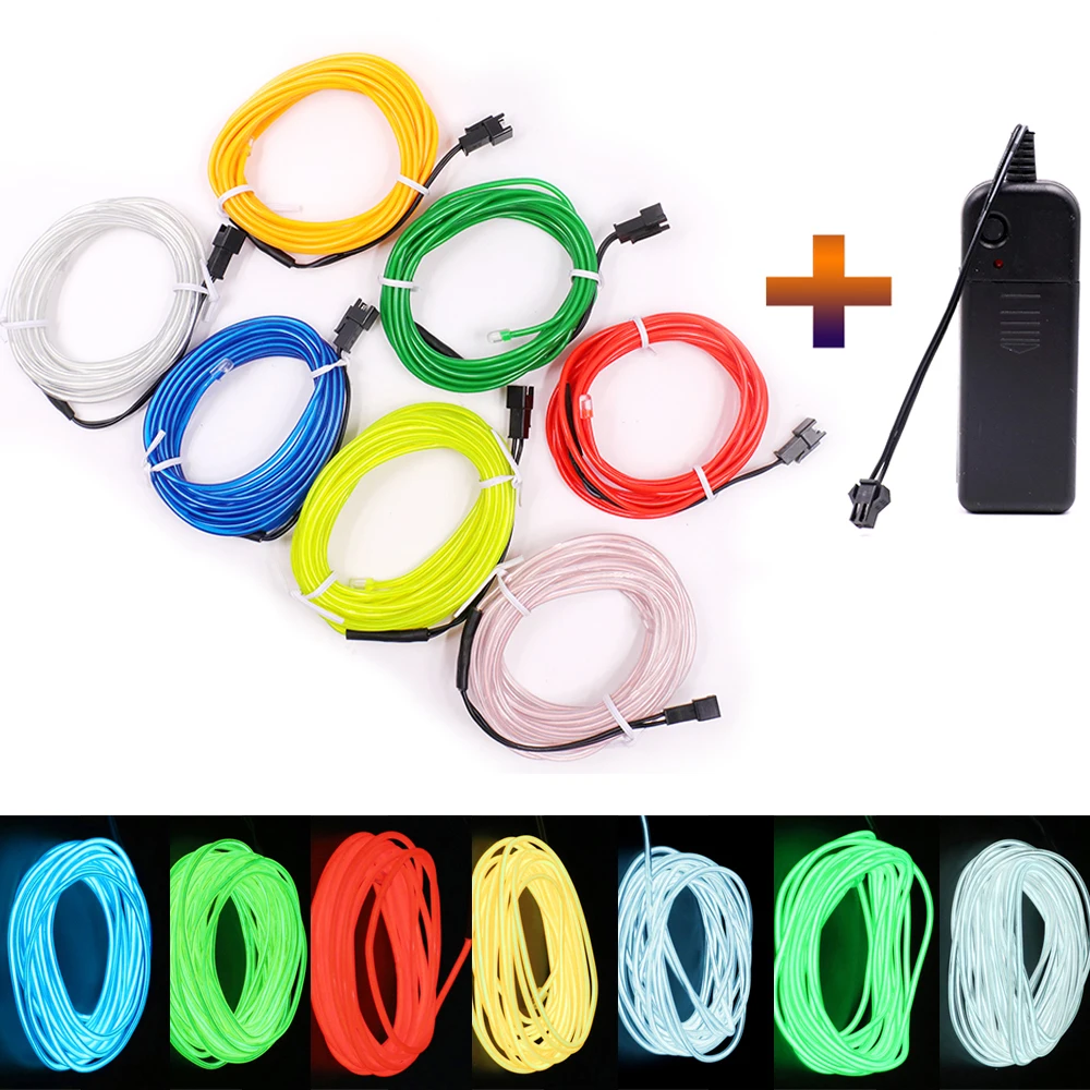 3 В Аккумулятор 1м / 3м 5М Гибкий Неоновый Свет Glow EL Wire Rope лента Кабельная Лента Знак