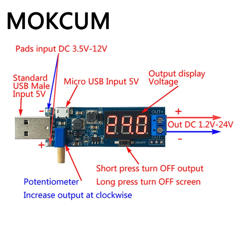 DC 5V до 3 V/12V USB Шаг вверх/вниз блок питания Регулируемый повышающий понижающий