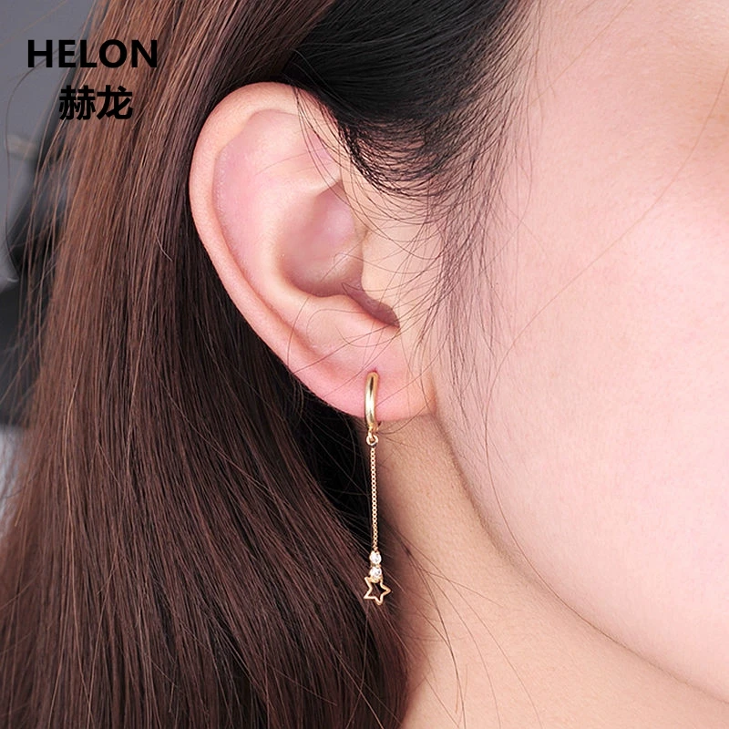 Solid 18k Yellow Gold SI/H Full Cut Natural Diamonds Hoop Earrings Engagement Wedding Anniversary Party Fine Jewelry | Украшения и