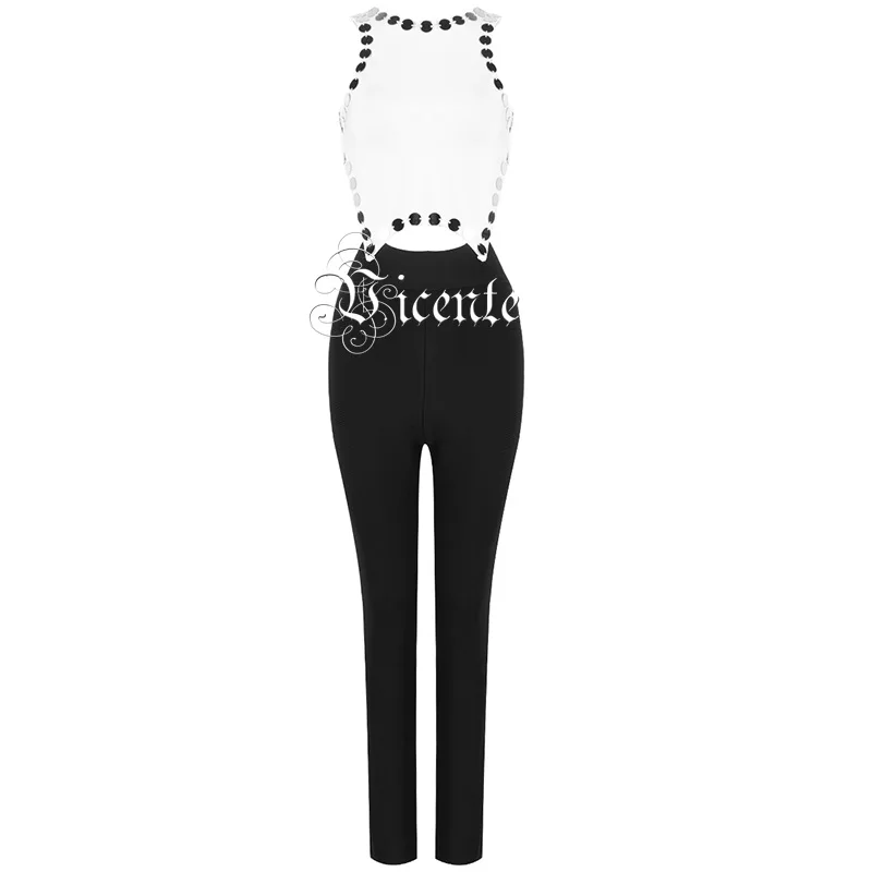 VC All Free Shipping Hot New Chic Dot Sequins Sexy Hollow Out Sleeveless O Neck Celebrity Party Bandage Jumpsuit - Цвет: Многоцветный