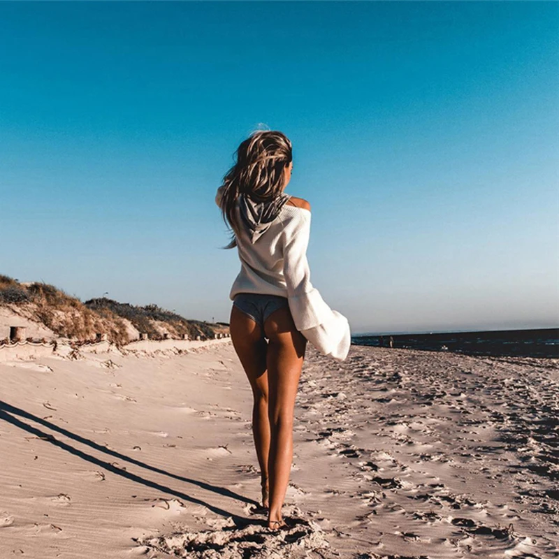 Для женщин v-образным вырезом наборный оборками рукавами пуловеры вязаный свитер