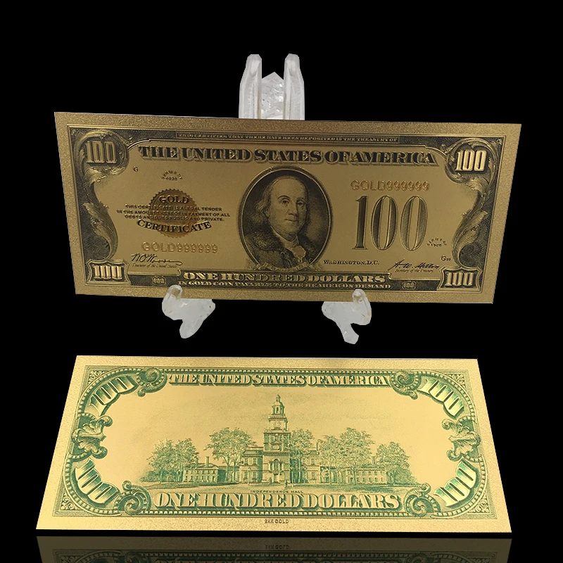 1 шт. Kelin США 100 доллар 24 k 999,9 позолоченные золотые игрушечные деньги Примечание с показ домашний декор подставка